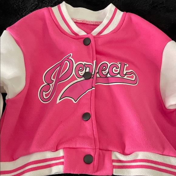 Girl’s 7 Yrs Pink and White Varsity Jacket Functional Snap Closure - Picture 1 of 9